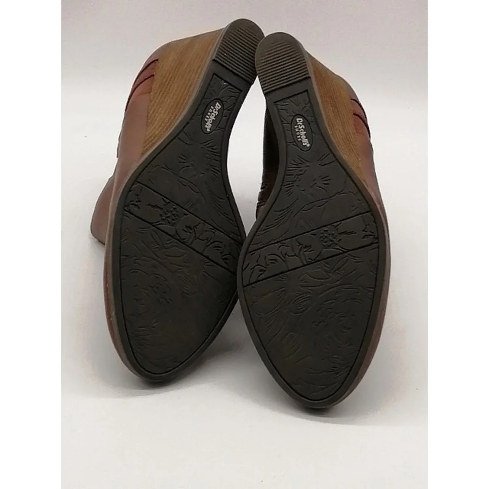 Dr. Scholl's Boots Womens Patch Brown 9 Ankle Bootie Shoe Side Zip Stretch Wedge